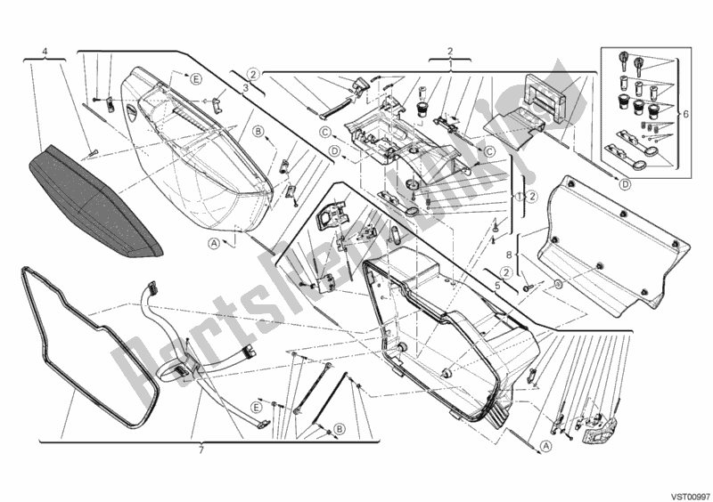 All parts for the Right Pannier of the Ducati Multistrada 1200 S Touring 2011